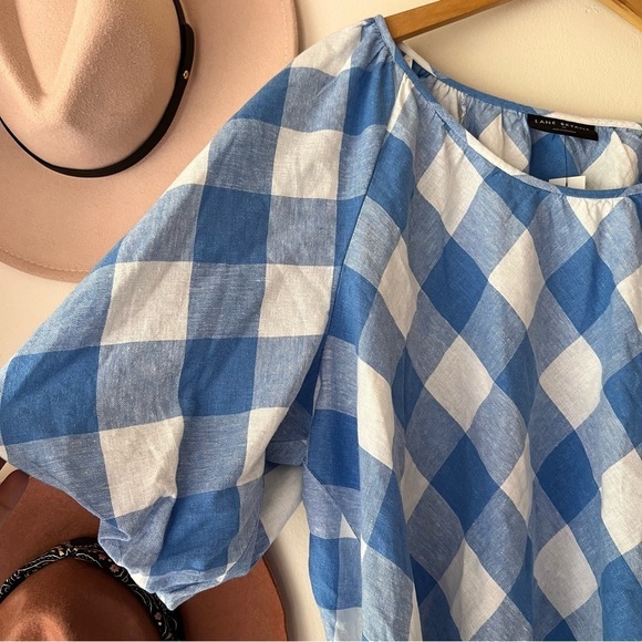 LANE BRYANT Crop Balloon-Sleeve Top & midi skirt set LINEN Lattice Check SIZE 22 - Picture 14 of 15